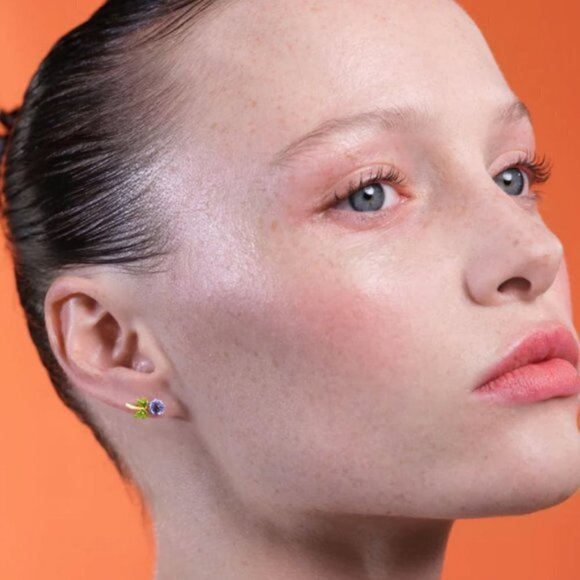 LES NEREIDES Anthropologie BLUE AND PINK flower POST EARRINGS - Picture 6 of 6